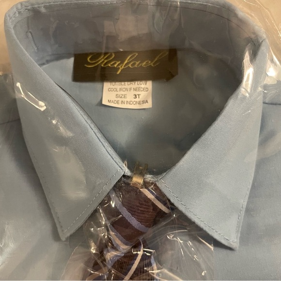 NWT Rafael 3T Blue Button Down Shirt with Clip On Tie - Picture 2 of 4